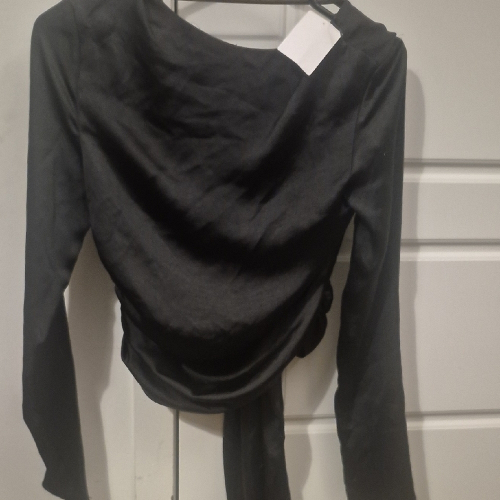 Zara Black Draped Long-Sleeve Blouse
